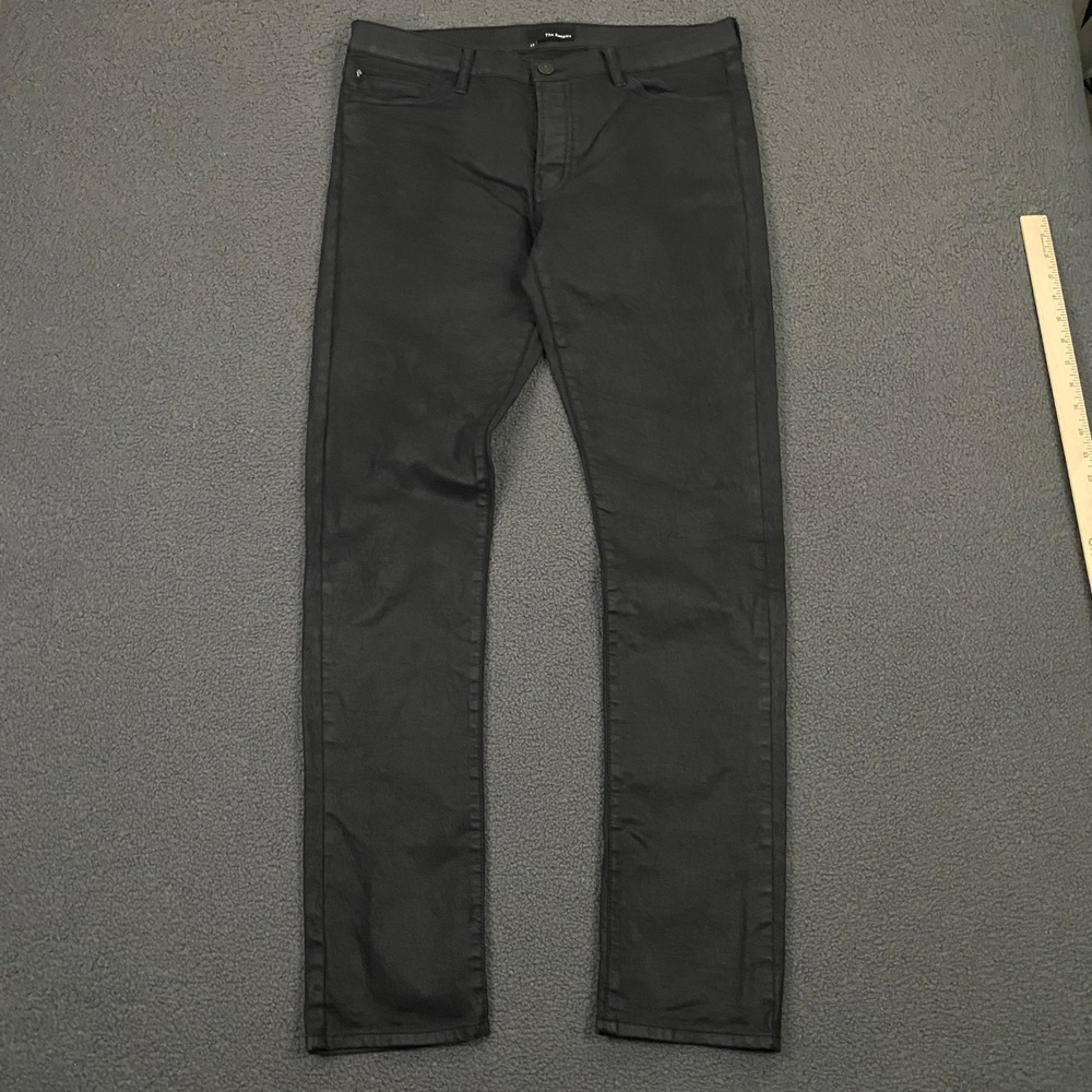 The Kooples Coated Jeans Mens 33 Black Waxed Slim Fit Rockstar Edgy Denim Pants